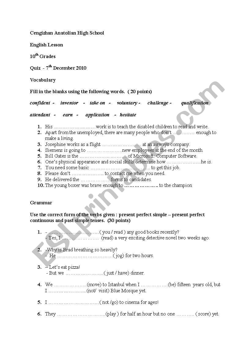 grammar exercises worksheet