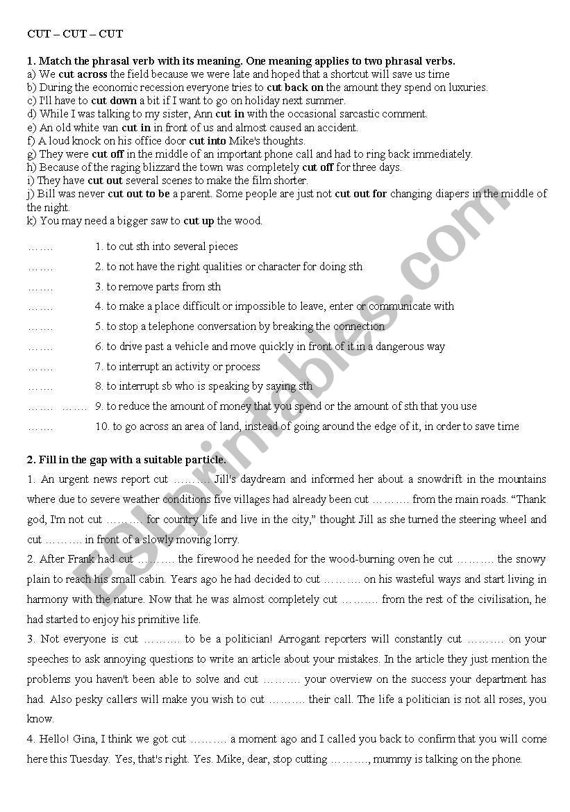 phrasal verbs (cut, do) worksheet