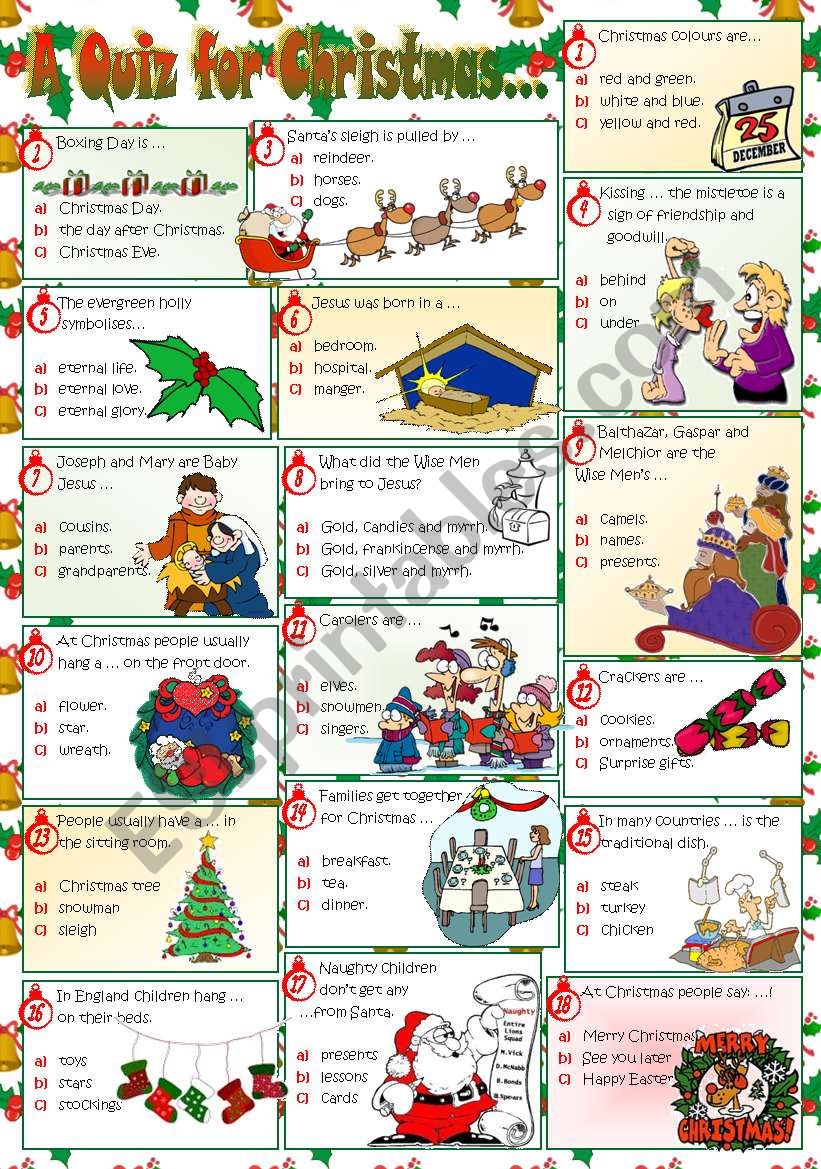 A QUIZ FOR CHRISTMAS&hellip; - ESL worksheet by mariaolimpia