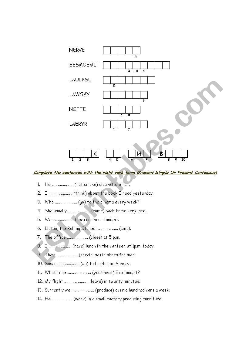 Present Simple and Continuous, adverbs of frequency