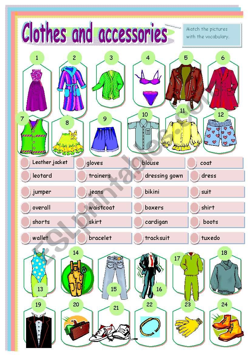 Clothes and accessories matching activity - fully editable - ESL ...