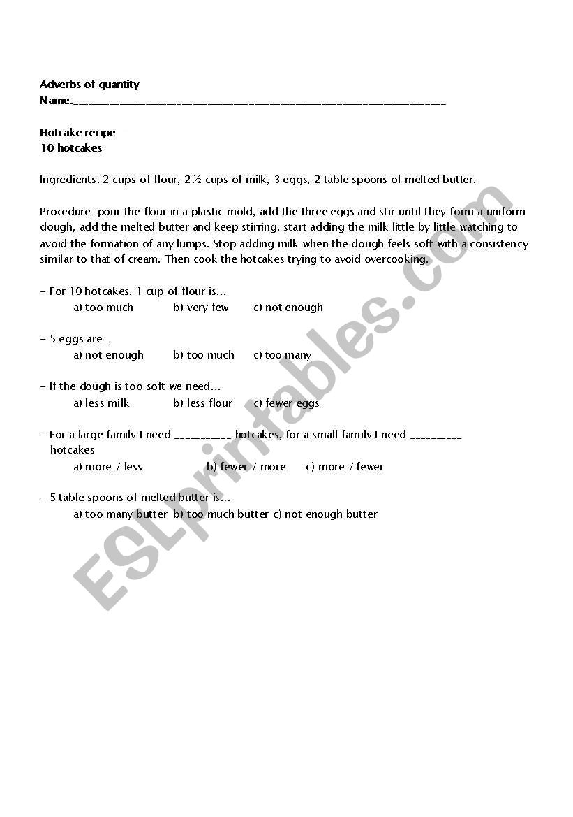 English Worksheets Adverbs Of Quantity