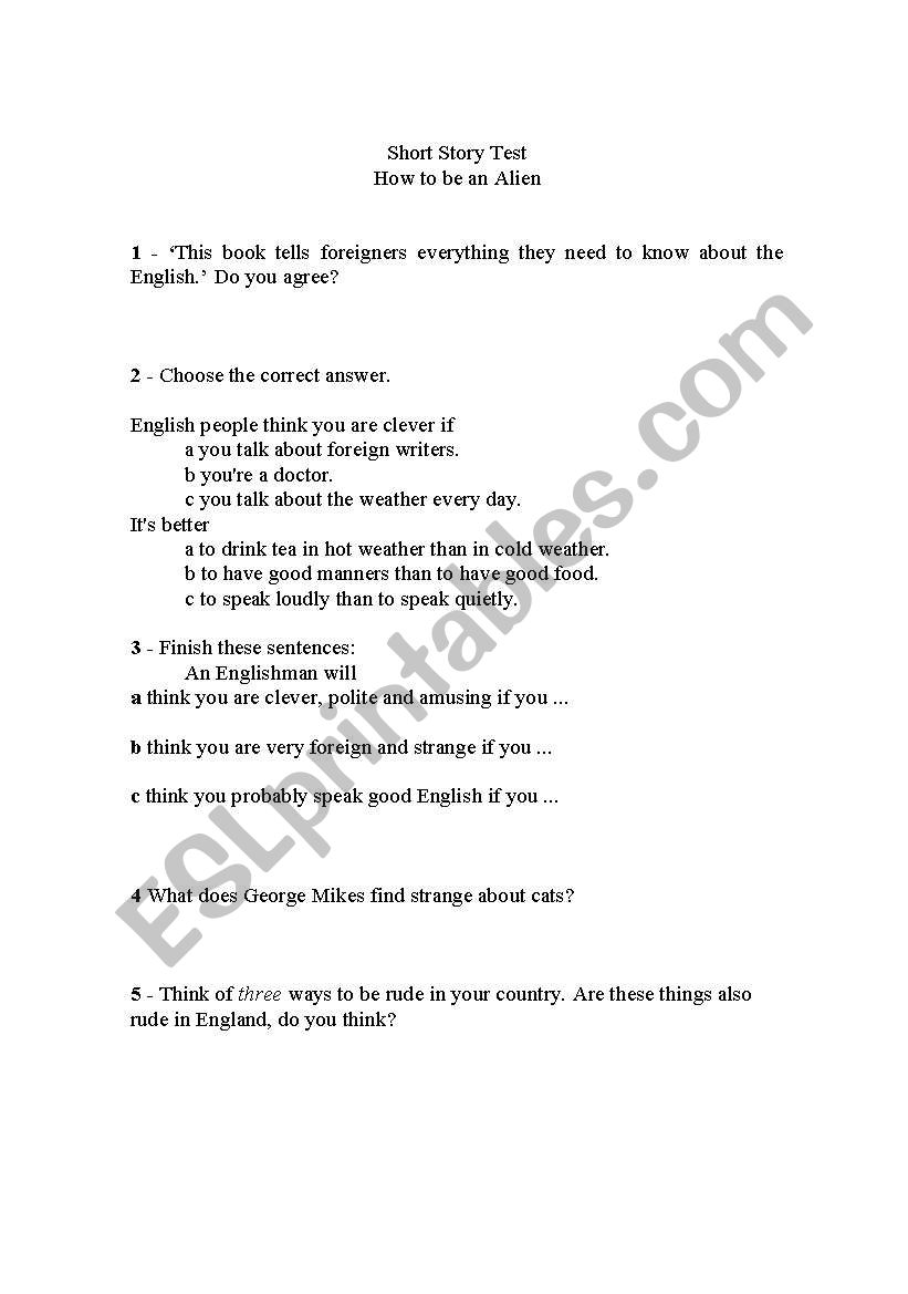 how to be an alien - worksheet