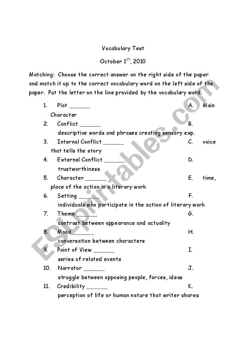 Elements of Fiction Benchmark worksheet