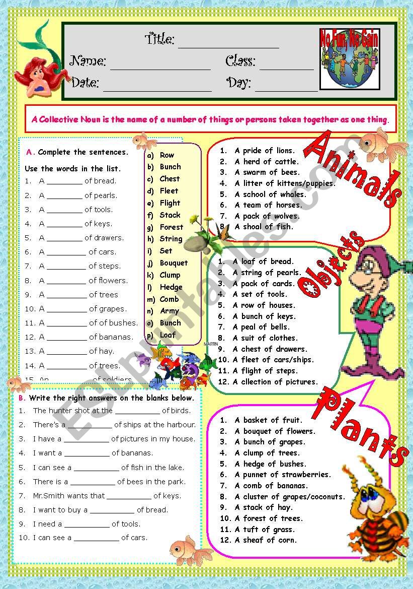  collective Nouns Online Worksheet Collective Nouns Free Online 