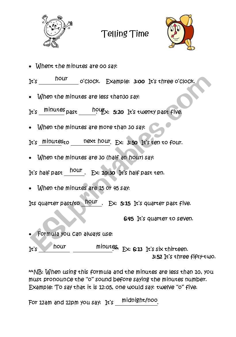 Telling Time worksheet