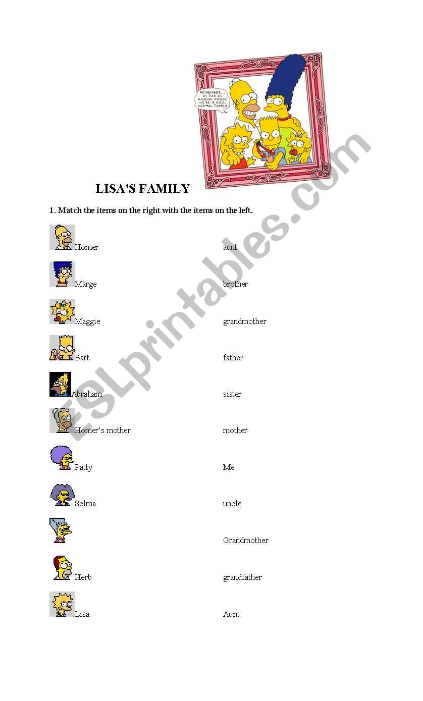 Simpsons family members worksheet