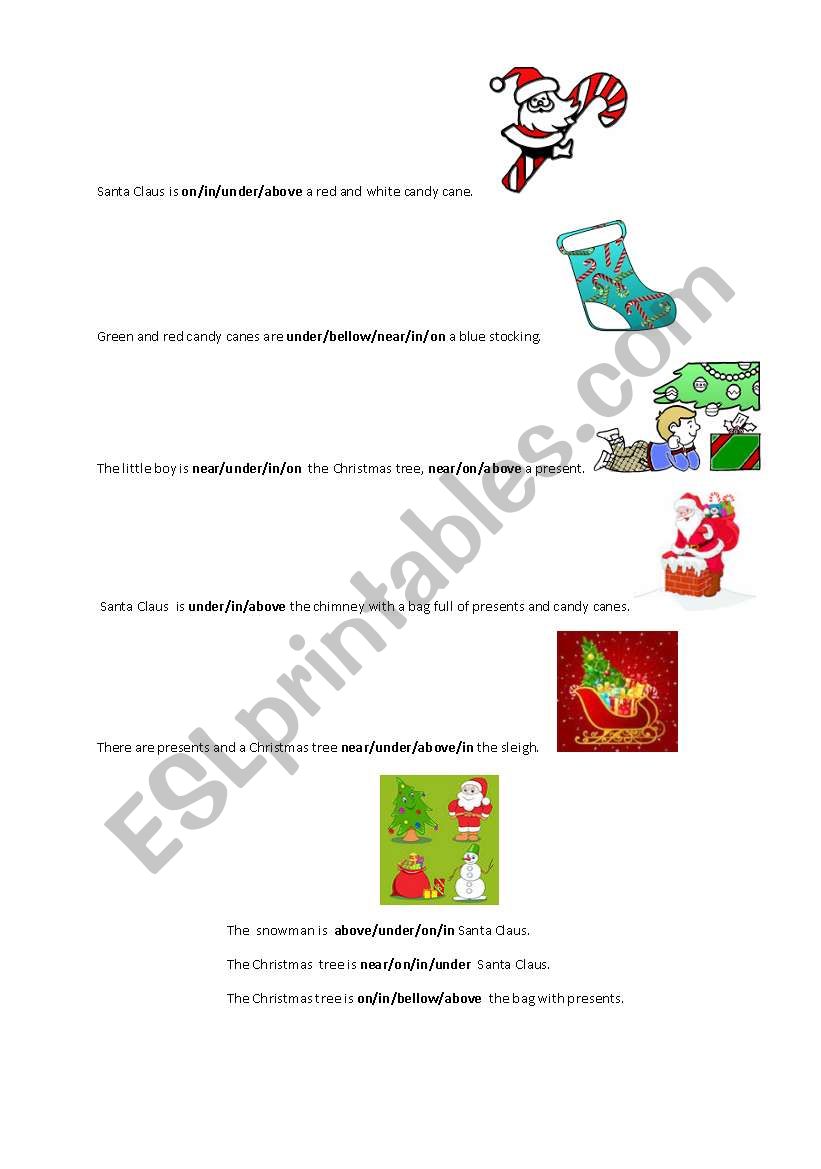 Christmas - prepositions worksheet