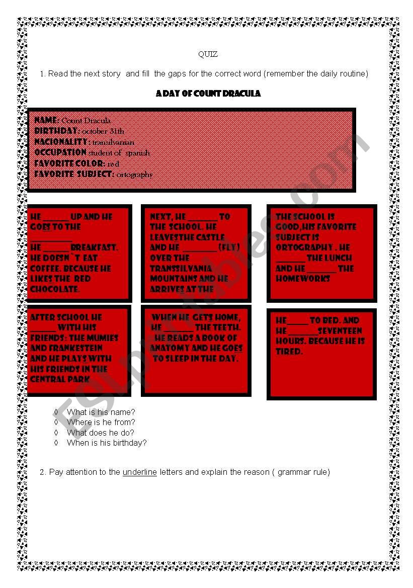 a day with dracula worksheet