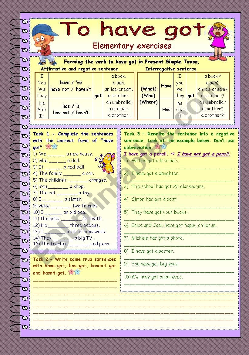 To have got * 11 tasks on 4 pages * with key - ESL worksheet by Zsuzsapszi