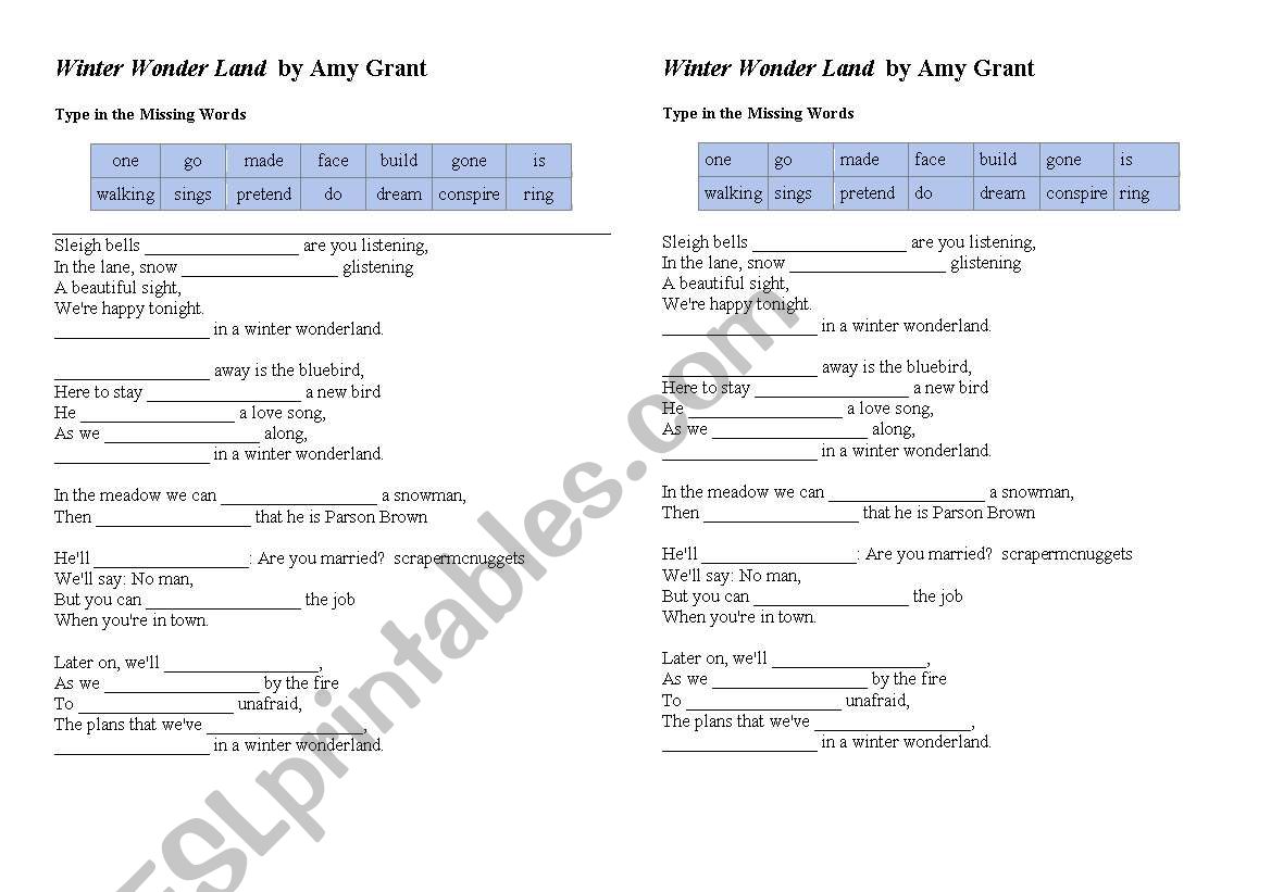 Winter Wonder Land lyrics-based exercise