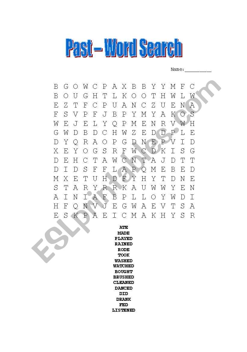 English worksheets: Past Simple Word Search