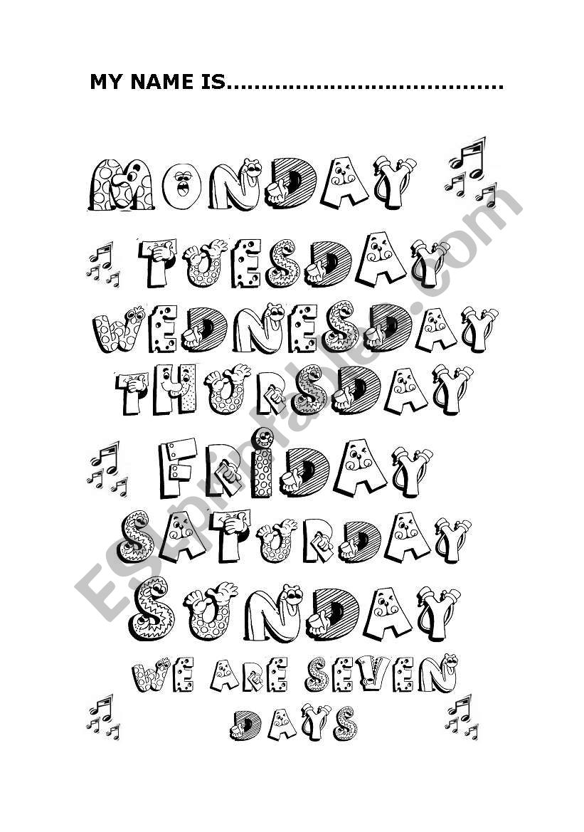 days of the week  worksheet