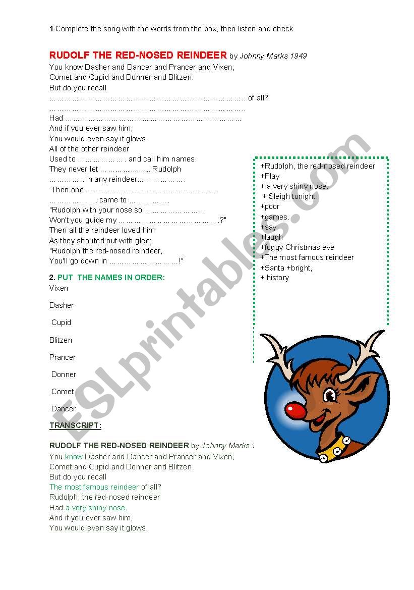 Rudolf the Red Nose Reindeer  worksheet