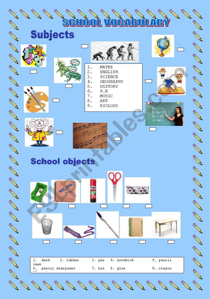 SCHOOL VOCABULARY worksheet