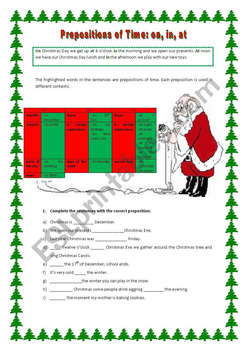 Prepositions of place from Santa