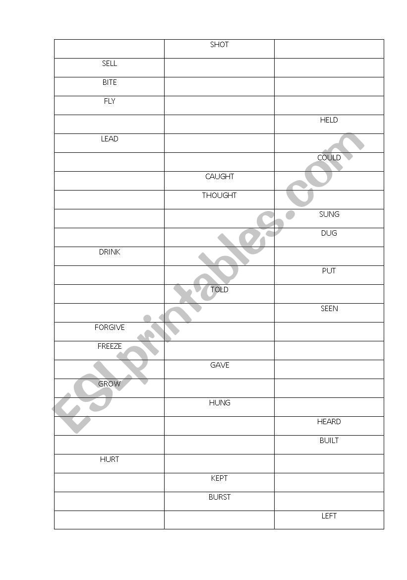 Irregular verbs worksheet