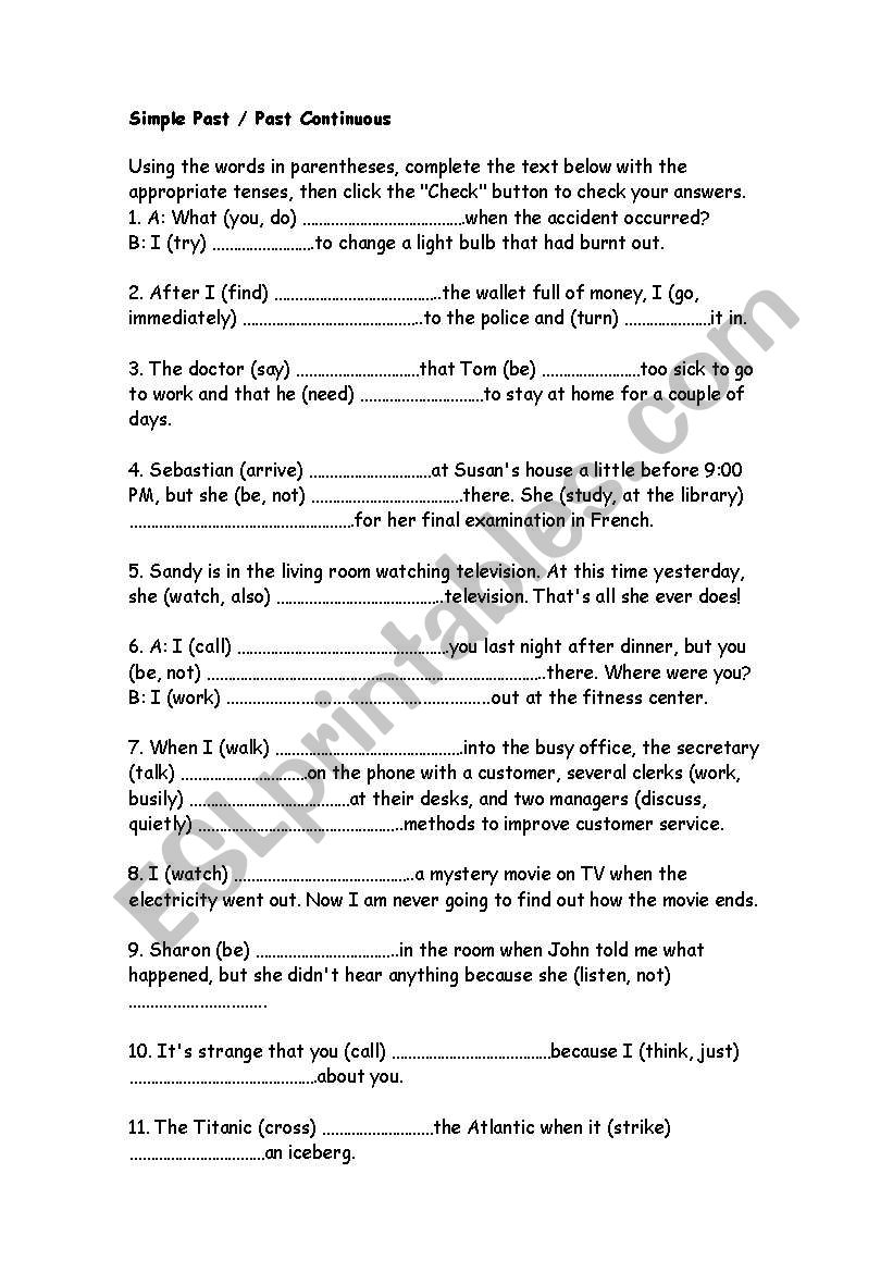 Simple Past And Past Progressive Exercises ESL Worksheet By Laripp