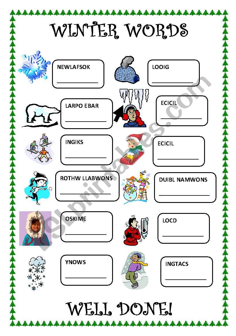 Winter Words 2 ESL Worksheet By Trixie1973