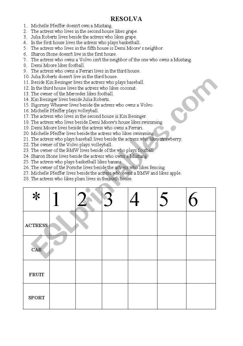 English Worksheets Quiz Actresses 