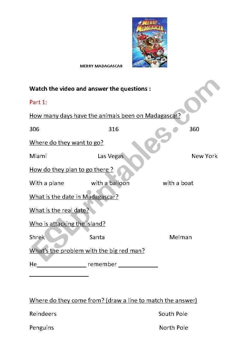 merry madagascar activity worksheet