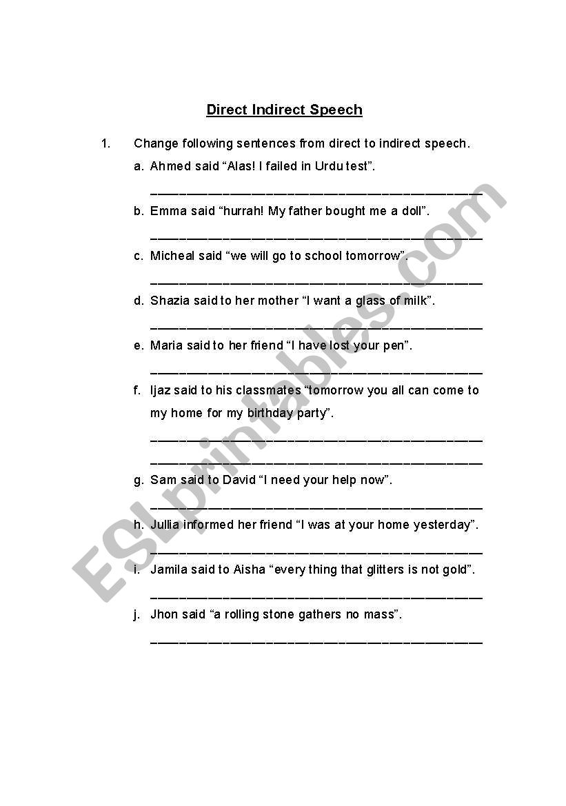 direct indirect  worksheet