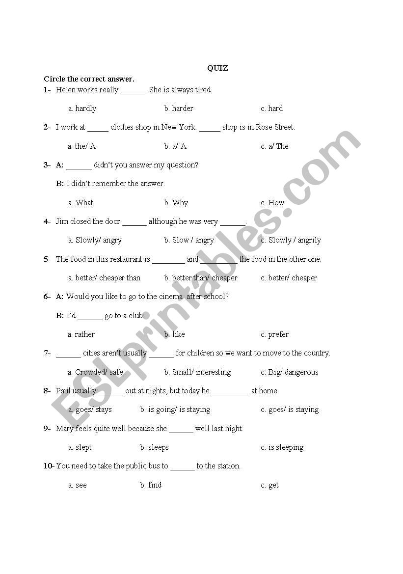 QUIZ worksheet