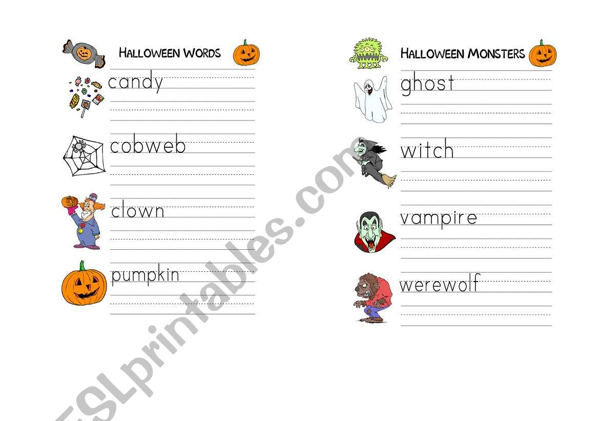 Halloween vocabulary worksheet