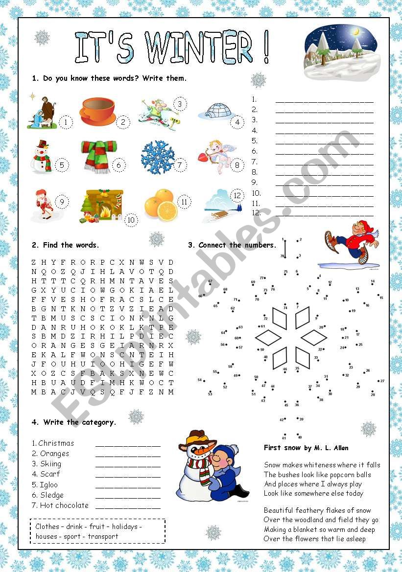 IT´S WINTER! - ESL Worksheet By Silvia.patti