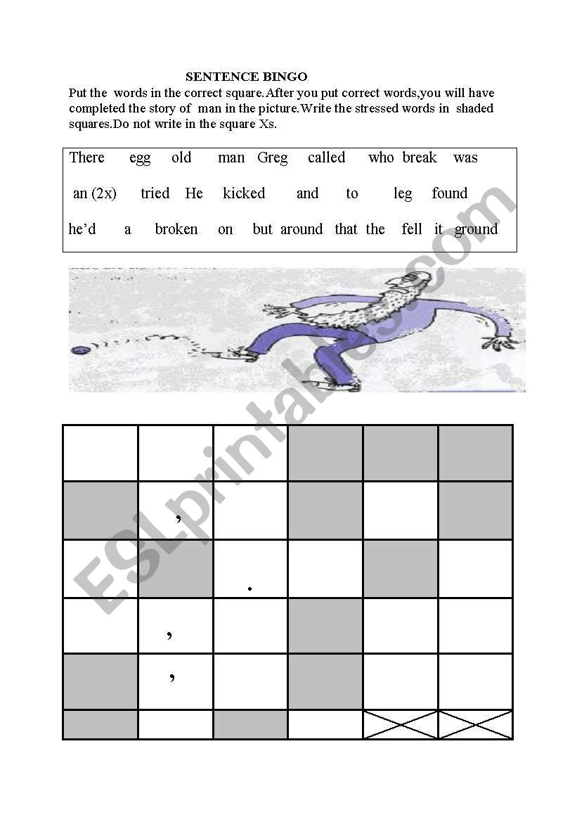 sentence bingo content and function words