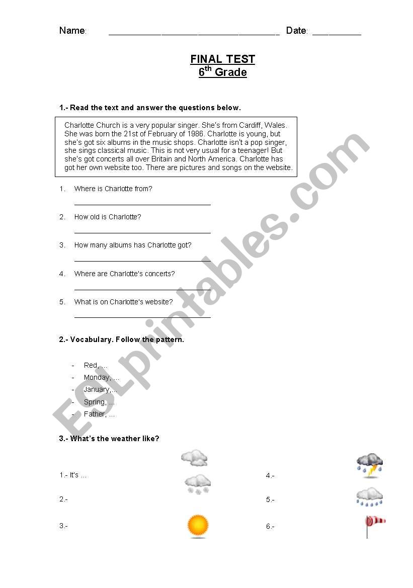 Final Test worksheet