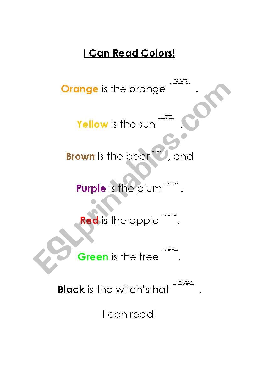 I Can Read Colors. worksheet