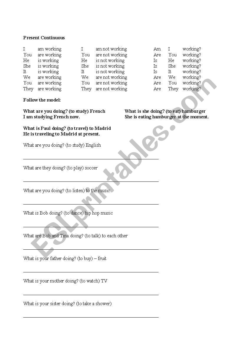 Present Continuous worksheet