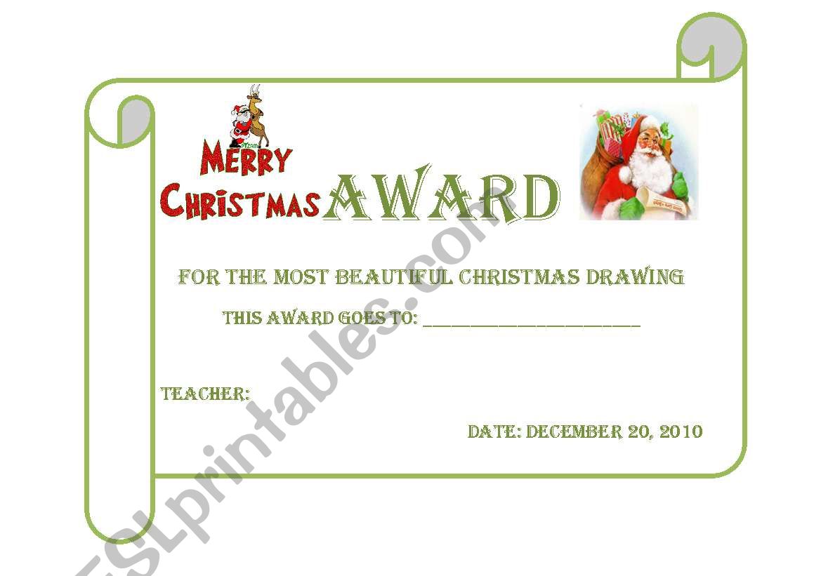 Christmas Award worksheet