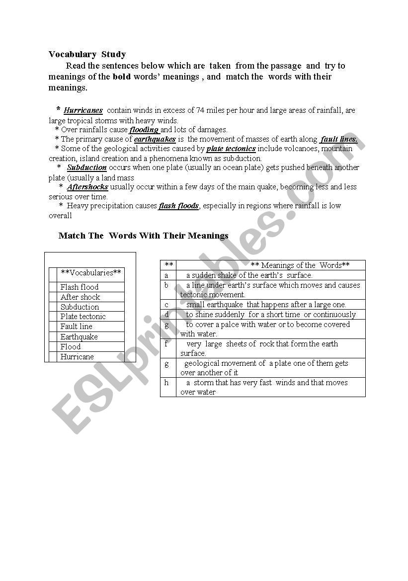 Vocabulary Study page worksheet