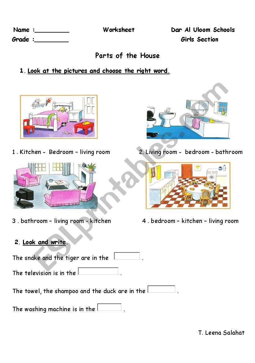 house part worksheet