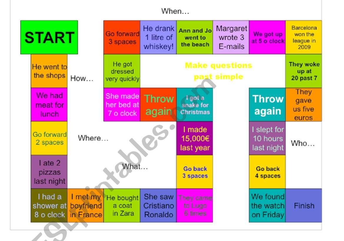 Past Tense Question Forming Board Game ESL Worksheet By Seandoc