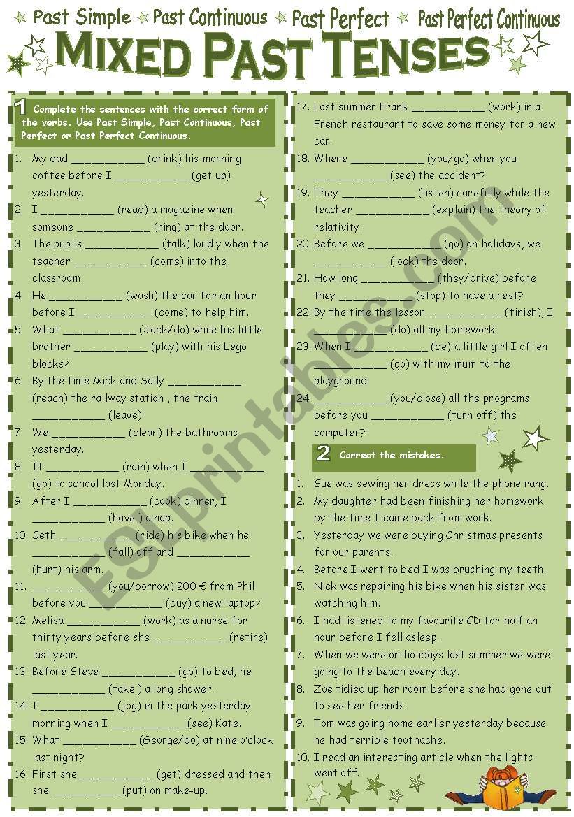 Mixed Past Tenses ESL Worksheet By Mada 1