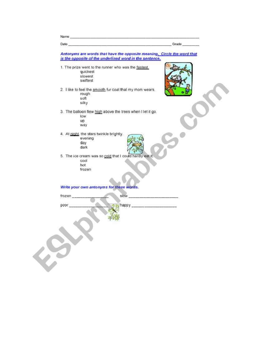 ANTONYMS worksheet