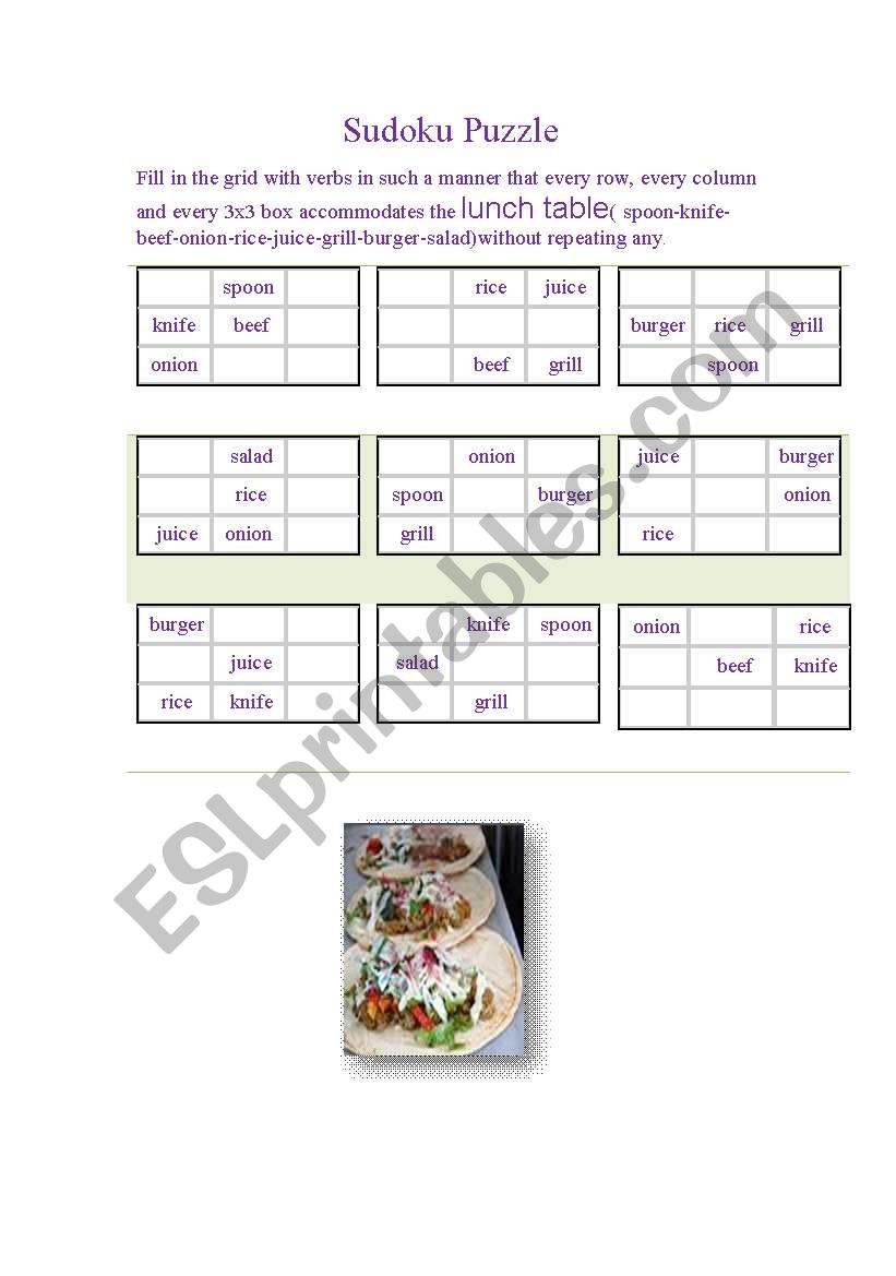  Game Sudoku Puzzle(lunch table )