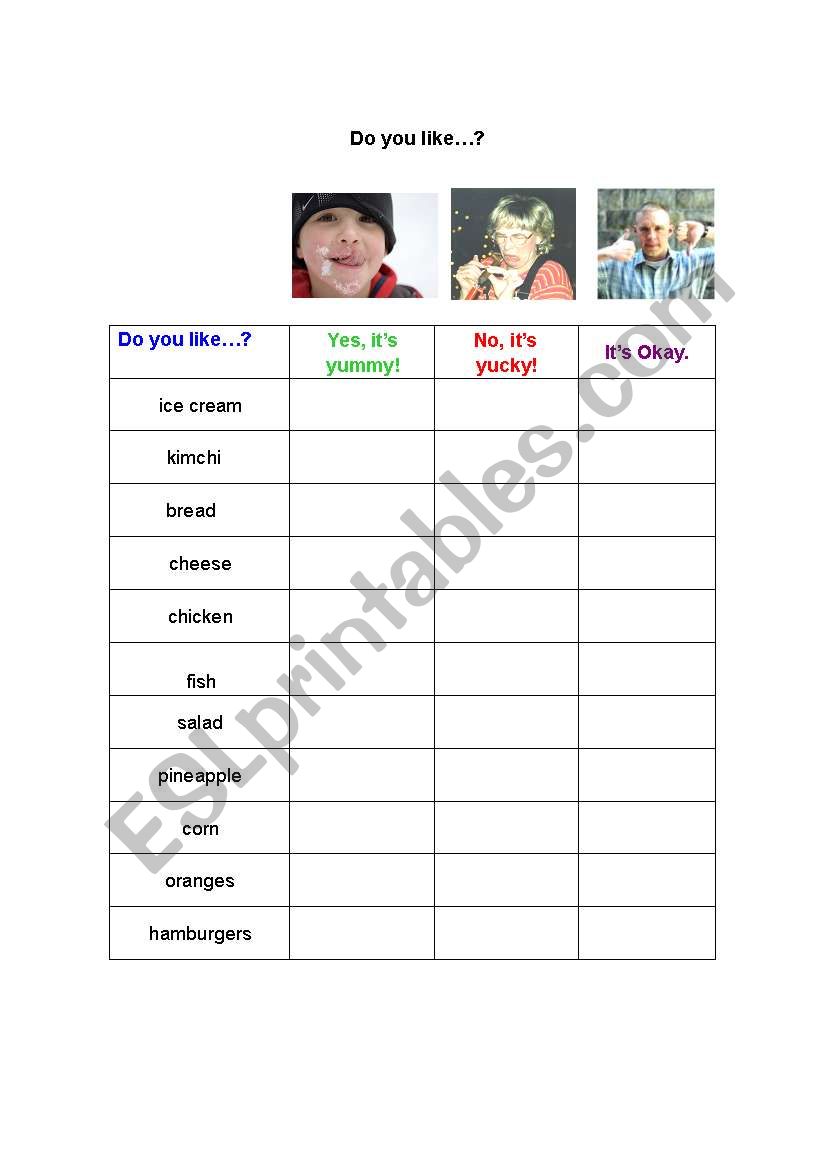 Do you like....food writing worksheet