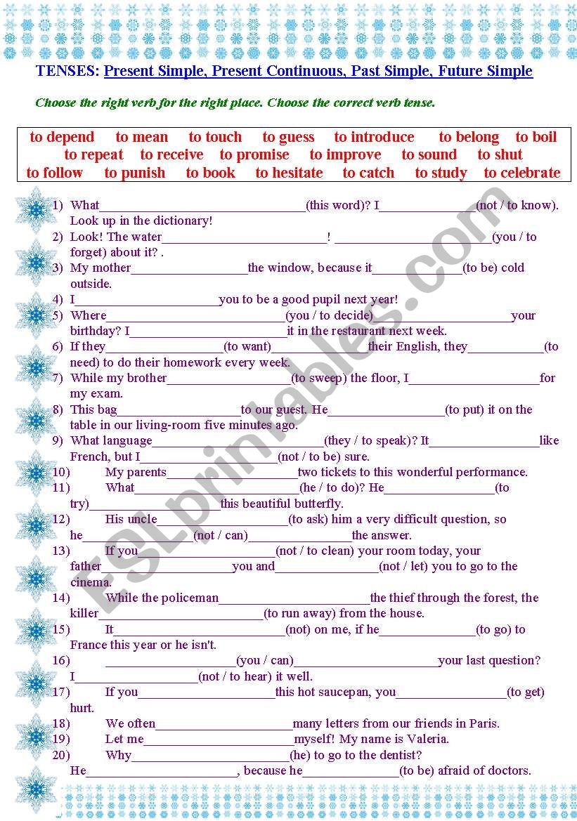 Present Past And Future Continuous Tense Worksheet With Answers