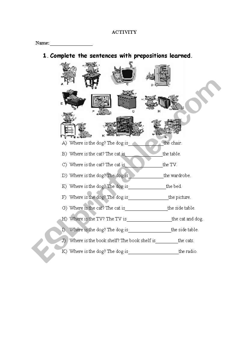 Prepositions worksheet