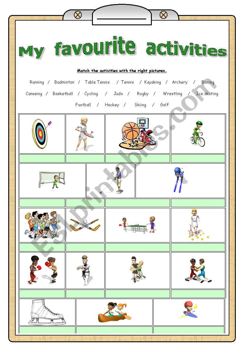 My Favourite Activities ESL Worksheet By Celiarun