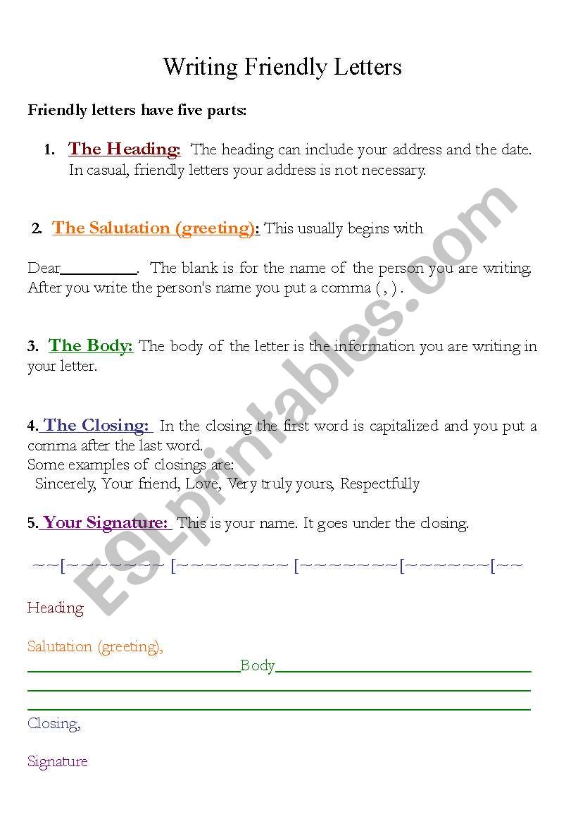 The 5 Parts Of Writing Friendly Letters ESL Worksheet By Miss510