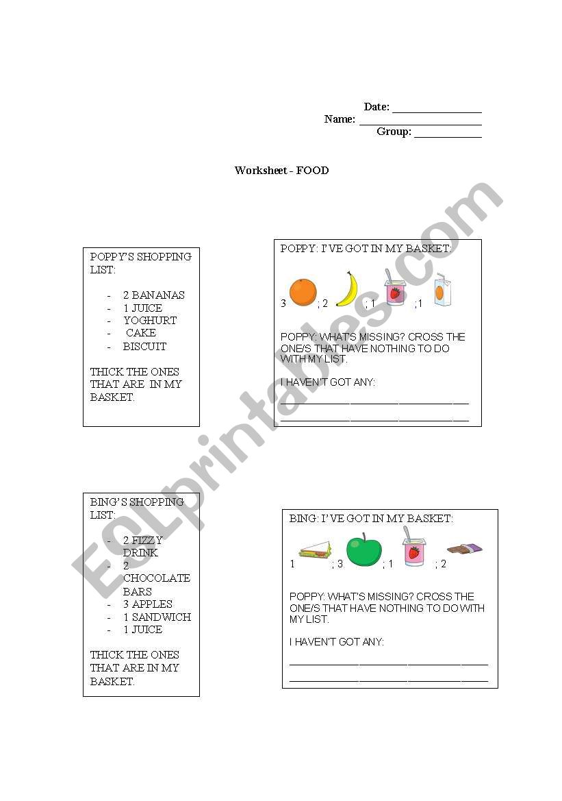 food worksheet  worksheet