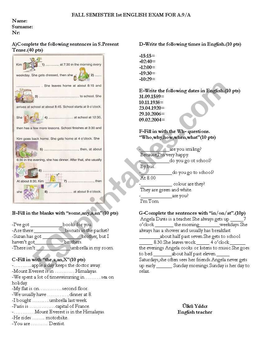 Quiz worksheet