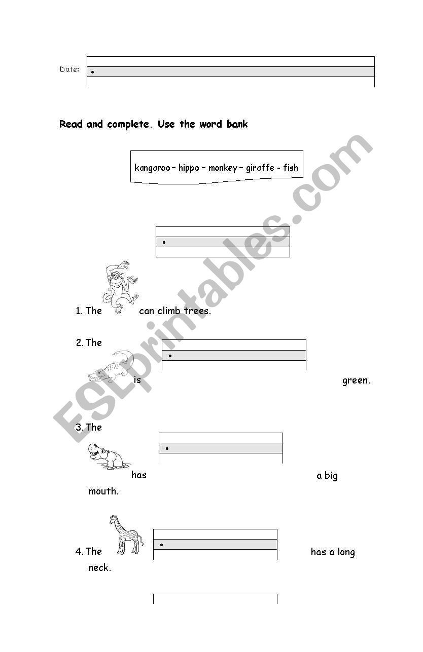 zoo animals worksheet