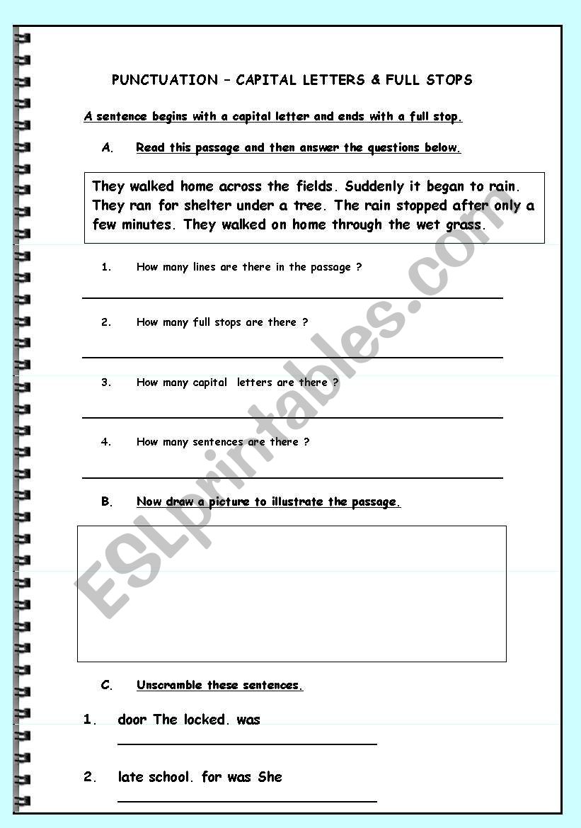 PUNCTUATION – CAPITAL LETTERS & FULL STOPS - ESL worksheet by sabados