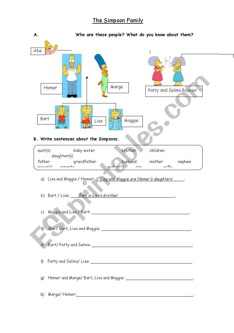 The Simpsons: Family worksheet